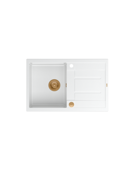 MORGAN 111 + nano PVD 1-bowl inset sink with drainer + save space siphon PVD colour / snow white / copper elements - 2