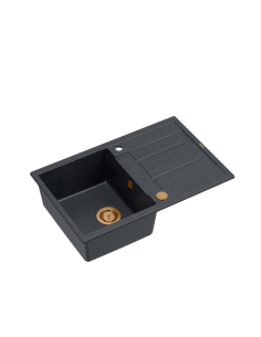 MORGAN 111 + nano PVD 1-bowl inset sink with drainer + save space siphon PVD colour / black diamond / copper elements - 1