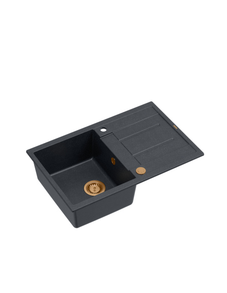 MORGAN 111 + nano PVD 1-bowl inset sink with drainer + save space siphon PVD colour / black diamond / copper elements - 1