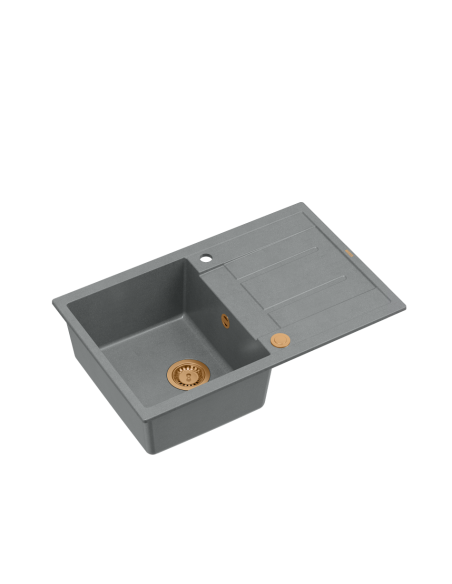 MORGAN 111 + nano PVD 1-bowl inset sink with drainer + save space siphon PVD colour / silver stone / copper elements - 1
