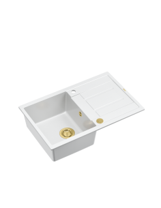 MORGAN 111 + nano PVD 1-bowl inset sink with drainer + save space siphon PVD colour / snow white / gold elements - 1