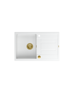 MORGAN 111 + nano PVD 1-bowl inset sink with drainer + save space siphon PVD colour / snow white / gold elements - 1 2