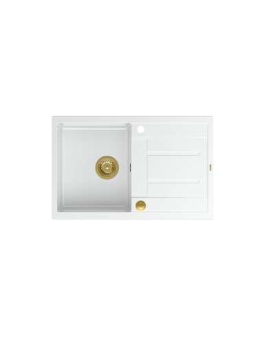 MORGAN 111 + nano PVD 1-bowl inset sink with drainer + save space siphon PVD colour / snow white / gold elements - 2