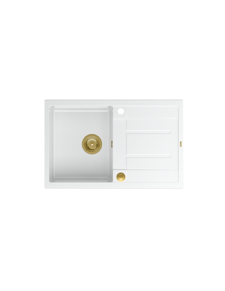 MORGAN 111 + nano PVD 1-bowl inset sink with drainer + save space siphon PVD colour / snow white / gold elements - 2