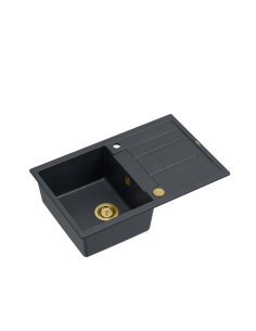 MORGAN 111 + nano PVD 1-bowl inset sink with drainer + save space siphon PVD colour / black diamond / gold elements - 1