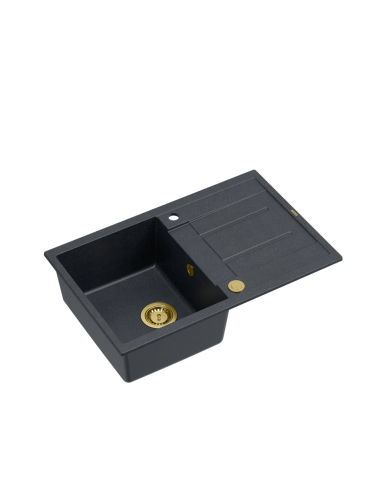 MORGAN 111 + nano PVD 1-bowl inset sink with drainer + save space siphon PVD colour / black diamond / gold elements - 1