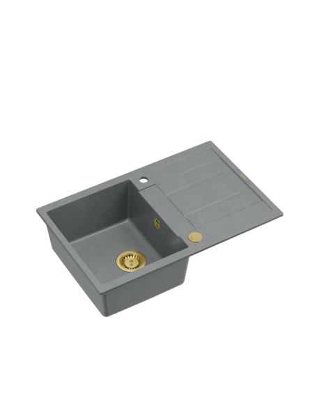 MORGAN 111 + nano PVD 1-bowl inset sink with drainer + save space siphon PVD colour / silver stone / gold elements - 1