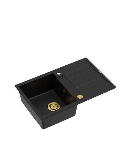MORGAN 111 + nano PVD 1-bowl inset sink with drainer + save space siphon PVD colour / pure carbon / gold elements - 1