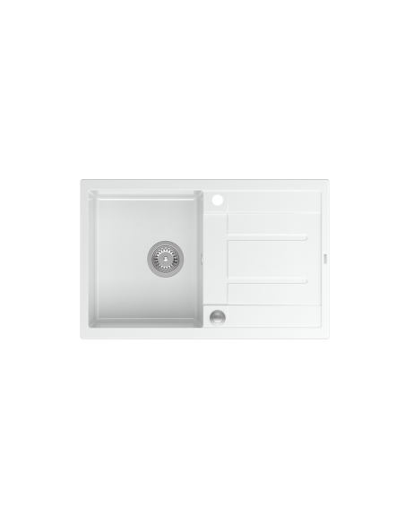 MORGAN 111 1-bowl inset sink with drainer + save space siphon / snow white / steel elements - 2