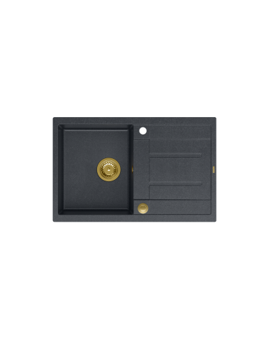 MORGAN 111 + nano PVD 1-bowl inset sink with drainer + save space siphon PVD colour / black diamond / gold elements - 2