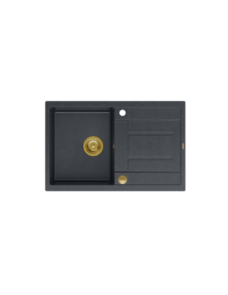 MORGAN 111 + nano PVD 1-bowl inset sink with drainer + save space siphon PVD colour / black diamond / gold elements - 2