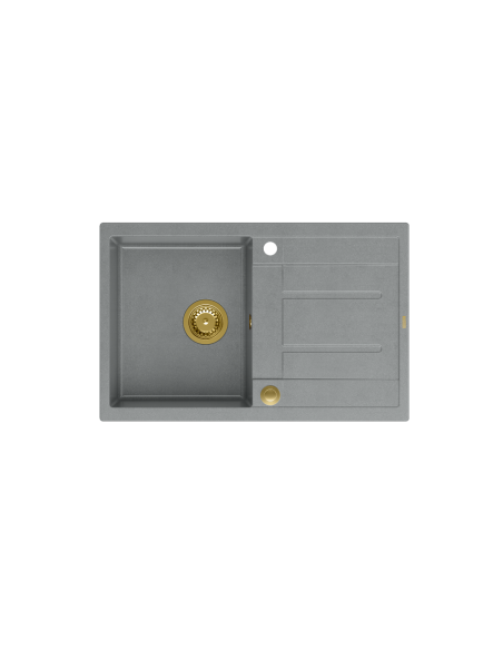 MORGAN 111 + nano PVD 1-bowl inset sink with drainer + save space siphon PVD colour / silver stone / gold elements - 2