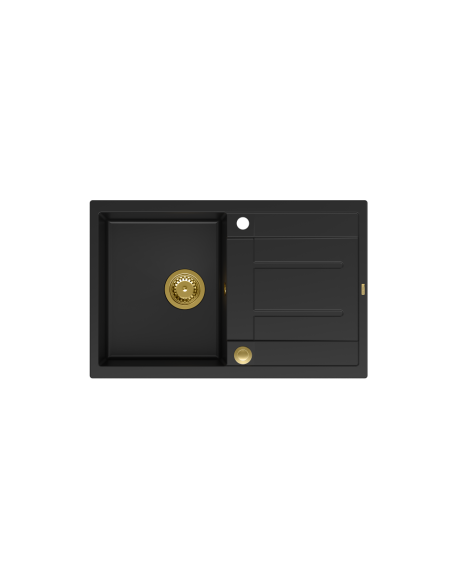 MORGAN 111 + nano PVD 1-bowl inset sink with drainer + save space siphon PVD colour / pure carbon / gold elements - 2