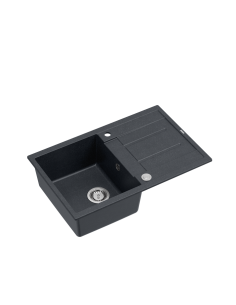 MORGAN 111 1-bowl inset sink with drainer + save space siphon / black diamond / steel elements - 1