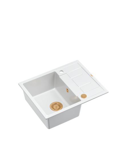 MORGAN 116 + nano PVD 1-bowl inset sink with drainer + save space siphon PVD colour / snow white / copper elements - 1