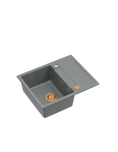 MORGAN 116 + nano PVD 1-bowl inset sink with drainer + save space siphon PVD colour / silver stone / copper elements - 1
