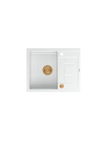 MORGAN 116 + nano PVD 1-bowl inset sink with drainer + save space siphon PVD colour / snow white / copper elements - 2