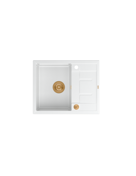 MORGAN 116 + nano PVD 1-bowl inset sink with drainer + save space siphon PVD colour / snow white / copper elements - 2