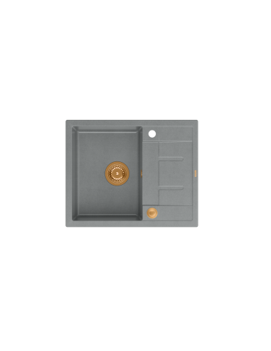 MORGAN 116 + nano PVD 1-bowl inset sink with drainer + save space siphon PVD colour / silver stone / copper elements - 2