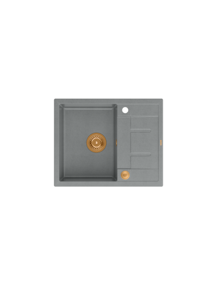 MORGAN 116 + nano PVD 1-bowl inset sink with drainer + save space siphon PVD colour / silver stone / copper elements - 2