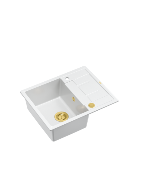 MORGAN 116 + nano PVD 1-bowl inset sink with drainer + save space siphon PVD colour / snow white / gold elements - 1
