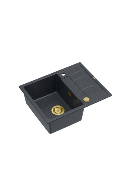 MORGAN 116 + nano PVD 1-bowl inset sink with drainer + save space siphon PVD colour / black diamond / gold elements - 1