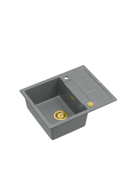 MORGAN 116 + nano PVD 1-bowl inset sink with drainer + save space siphon PVD colour / silver stone / gold elements - 1
