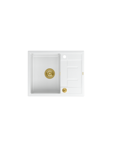 MORGAN 116 + nano PVD 1-bowl inset sink with drainer + save space siphon PVD colour / snow white / gold elements - 1 2