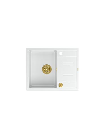 MORGAN 116 + nano PVD 1-bowl inset sink with drainer + save space siphon PVD colour / snow white / gold elements - 2