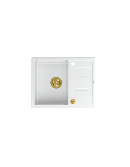 MORGAN 116 + nano PVD 1-bowl inset sink with drainer + save space siphon PVD colour / snow white / gold elements - 2