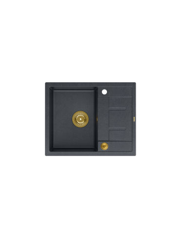 MORGAN 116 + nano PVD 1-bowl inset sink with drainer + save space siphon PVD colour / black diamond / gold elements - 2