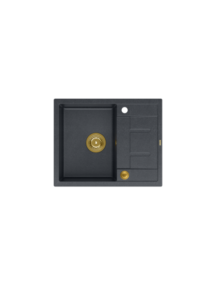 MORGAN 116 + nano PVD 1-bowl inset sink with drainer + save space siphon PVD colour / black diamond / gold elements - 2