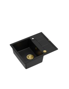 MORGAN 116 + nano PVD 1-bowl inset sink with drainer + save space siphon PVD colour / pure carbon / gold elements - 1