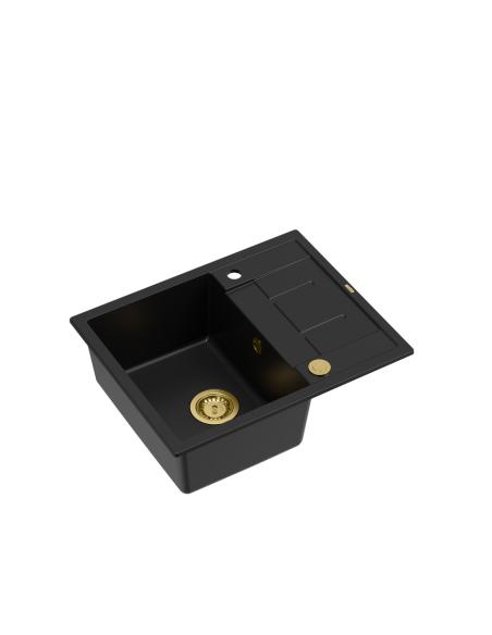 MORGAN 116 + nano PVD 1-bowl inset sink with drainer + save space siphon PVD colour / pure carbon / gold elements - 1