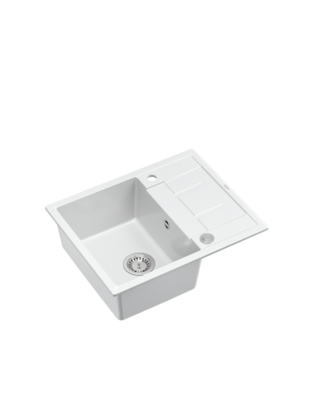 MORGAN 116 1-bowl inset sink with drainer + save space siphon / snow white / steel elements - 1