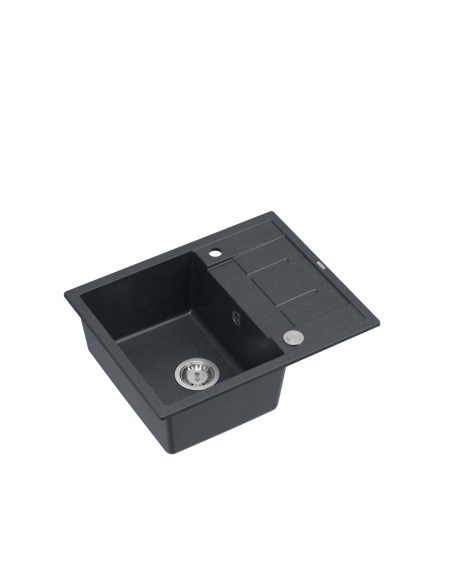 MORGAN 116 1-bowl inset sink with drainer + save space siphon / black diamond / steel elements - 1