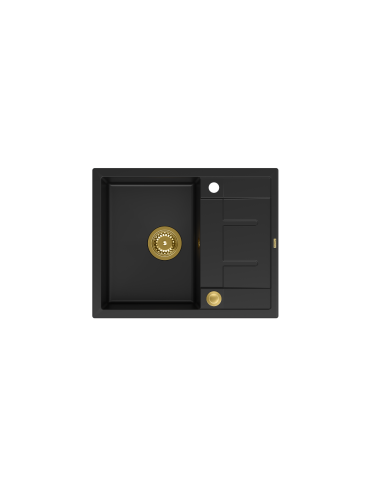 MORGAN 116 + nano PVD 1-bowl inset sink with drainer + save space siphon PVD colour / pure carbon / gold elements - 2