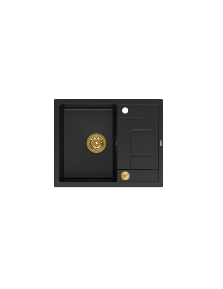 MORGAN 116 + nano PVD 1-bowl inset sink with drainer + save space siphon PVD colour / pure carbon / gold elements - 2