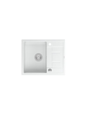 MORGAN 116 1-bowl inset sink with drainer + save space siphon / snow white / steel elements - 2