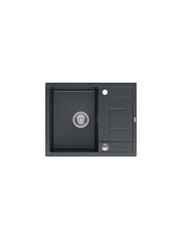 MORGAN 116 1-bowl inset sink with drainer + save space siphon / black diamond / steel elements - 2