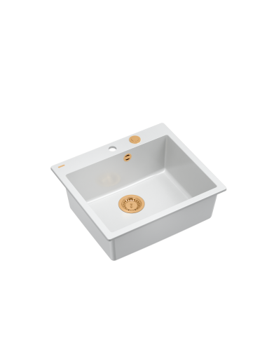 MORGAN 110 + nano PVD 1-bowl inset sink + save space siphon PVD colour / snow white / copper elements - 1
