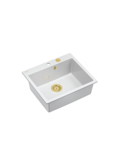 MORGAN 110 + nano PVD 1-bowl inset sink + save space siphon PVD colour / snow white / gold elements - 1