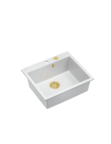 MORGAN 110 + nano PVD 1-bowl inset sink + save space siphon PVD colour / snow white / gold elements - 1