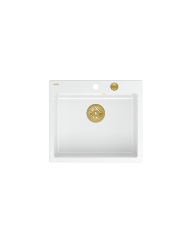 MORGAN 110 + nano PVD 1-bowl inset sink + save space siphon PVD colour / snow white / gold elements - 2