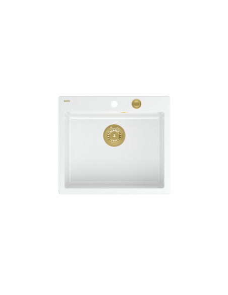 MORGAN 110 + nano PVD 1-bowl inset sink + save space siphon PVD colour / snow white / gold elements - 2