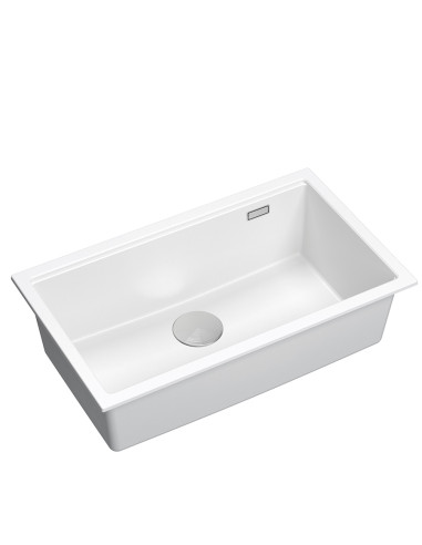 LOGAN 110 GraniteQ snow white 76x44x23,5 cm 1-bowl inset sink with manual siphon / steel - 1