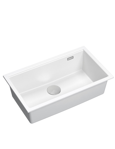LOGAN 110 GraniteQ snow white 76x44x23,5 cm 1-bowl inset sink with manual siphon / steel - 1