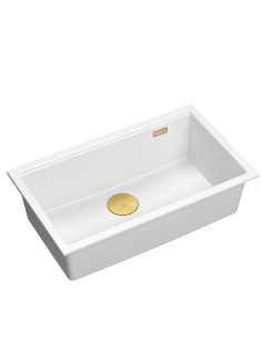 LOGAN 110 GraniteQ snow white 76x44x23,5 cm 1-bowl inset sink with manual siphon / gold - 1