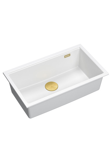 LOGAN 110 GraniteQ snow white 76x44x23,5 cm 1-bowl inset sink with manual siphon / gold - 1
