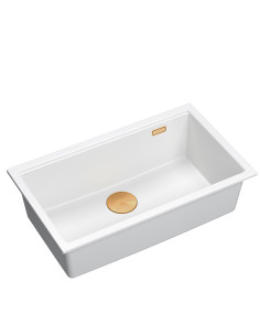 LOGAN 110 GraniteQ snow white 76x44x23,5 cm 1-bowl inset sink with manual siphon / copper - 1